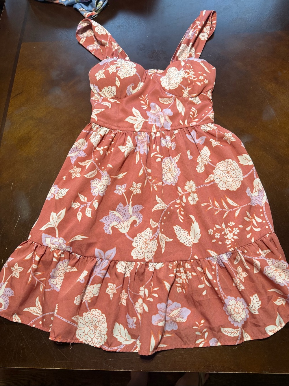 Floral Ruffle Mini Dress in Rust Pink